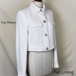 ZARA Jacket Coat M Pure White Long Sleeve Lined 3 Button Front